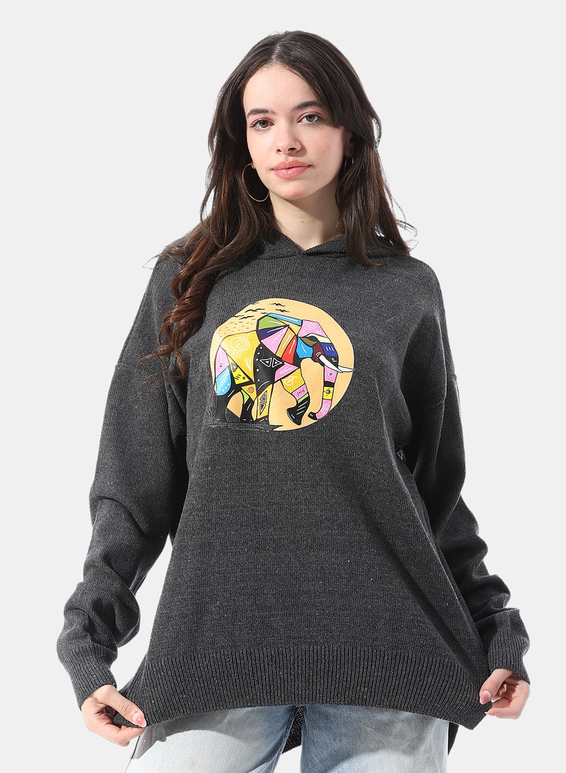 Andora Loose Fit Pullover With Chest Pattern - Image 1