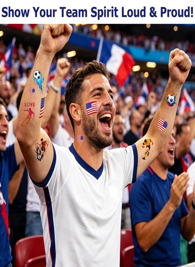 وشم مؤقت لكأس العالم 2026 الولايات المتحدة الأمريكية، 10 قطع من وشم الوجه على شكل قلب مع علم الدولة وقطعتين من ملصقات كرة القدم، ملصقات رياضية مقاومة للماء للجسم لمحبي كرة القدم، إكسسوارات وهدايا لحفلات يوم المباراة - Image 2