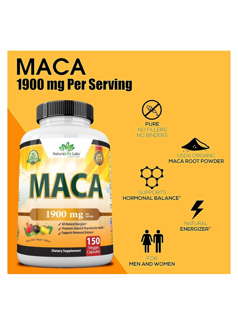 NaturaLife Labs Black, Red & Yellow Maca 1900mg - 150 Veggie Capsules - Image 3