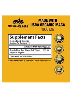 NaturaLife Labs Black, Red & Yellow Maca 1900mg - 150 Veggie Capsules  - Image 2