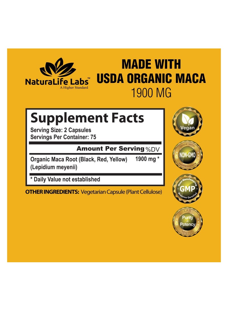 NaturaLife Labs Black, Red & Yellow Maca 1900mg - 150 Veggie Capsules - Image 2