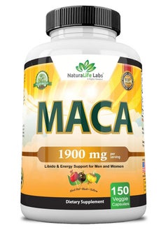 NaturaLife Labs Black, Red & Yellow Maca 1900mg - 150 Veggie Capsules  - Image 1