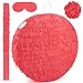 Adecortalk Red Round Blank Pinata Circle Folding Pinata with Bat Stick Blindfold Confetti for Kids Birthday Wedding Celebration Baby Shower Carnival Party Supplies13 x 13 x 315 Inches - Image 2