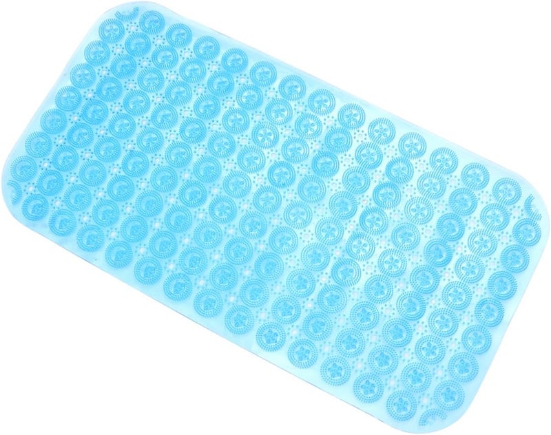 حصير حمام من PVC من Amosfun غير ملس، مزود بأكواب شفط قوية، مناسب للاستحمام الآمن، بسطح مزخرف باللون الأزرق يوفر راحة وتدفقًا للمياه - Image 1