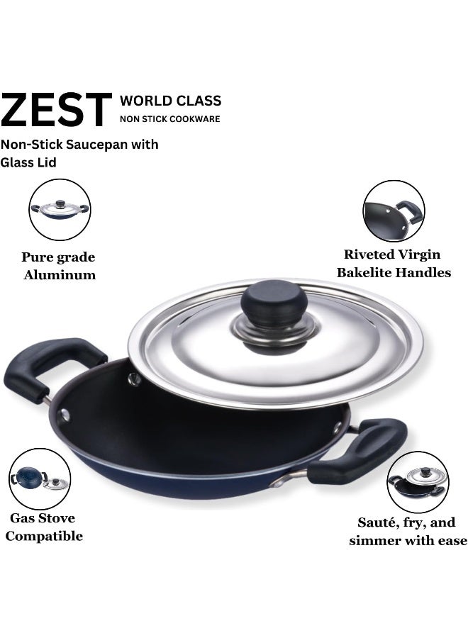 VINOD أواني الطهي فينود 3 مم غير لاصقة أباشيتي مع غطاء، 20 سم، ألمنيوم - Image 5