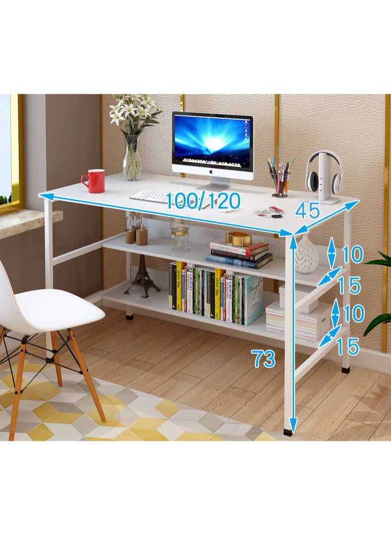 Ergonomic Computer Table with 2 Tier Shelves for Home Office Desks & Workstations,Study Desk, Gaming Table,Modern Simple Style Writing Desk Table, 120*45*73CM (Warm White, TD12) - Image 2