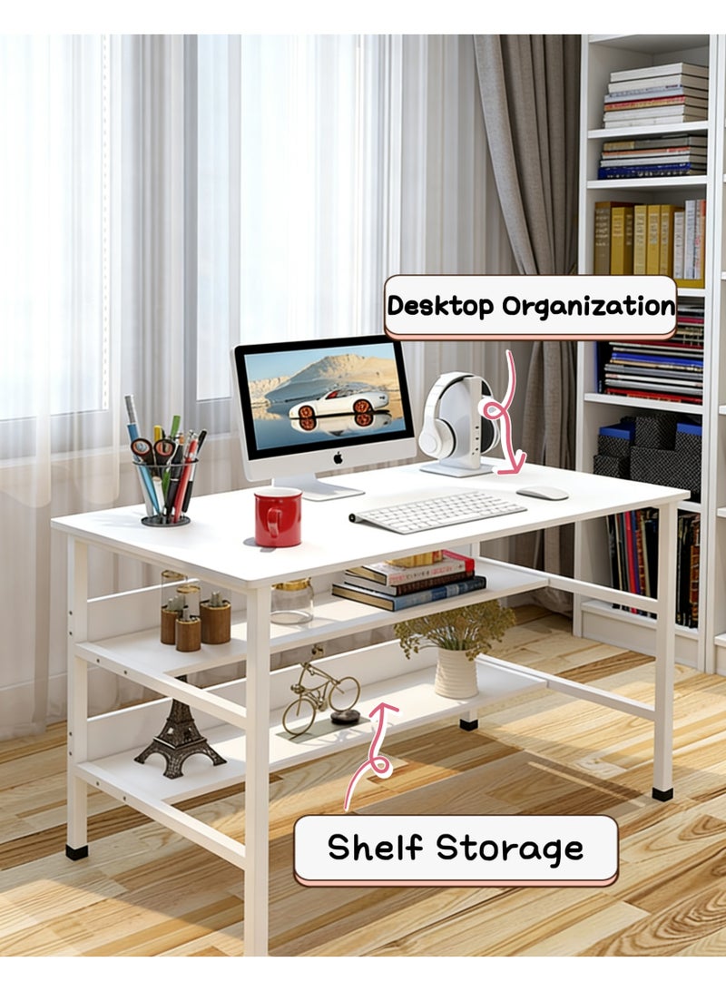 Ergonomic Computer Table with 2 Tier Shelves for Home Office Desks & Workstations,Study Desk, Gaming Table,Modern Simple Style Writing Desk Table, 120*45*73CM (Warm White, TD12) - Image 3