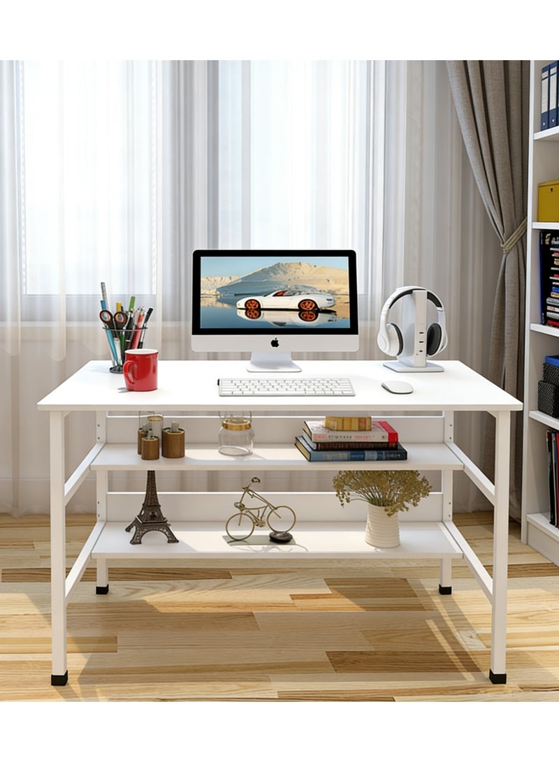 Ergonomic Computer Table with 2 Tier Shelves for Home Office Desks & Workstations,Study Desk, Gaming Table,Modern Simple Style Writing Desk Table, 120*45*73CM (Warm White, TD12) - Image 4