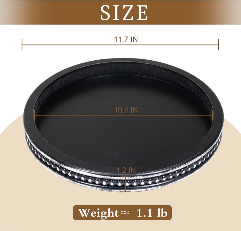 CEDARLUX Wooden Round Decorative Tray, Small Wood Coffee Table Tray, Beaded Serving Tray, Modern Farmhouse Black Tray for Home Decor, Living Room, Dining Room, Entryway - Image 2