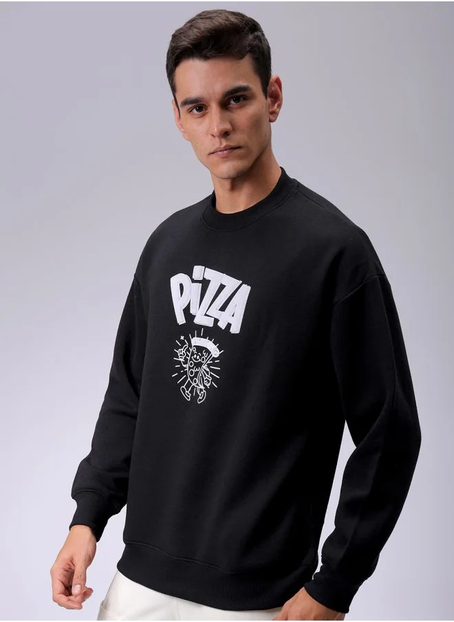 شركة المرآب الهندية Men Relaxed Fit Placement Print Crew Neck Overhead Sweatshirt