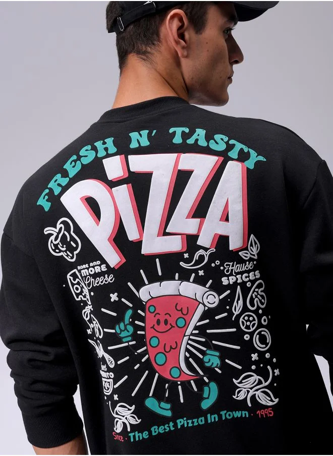 شركة المرآب الهندية Men Relaxed Fit Placement Print Crew Neck Overhead Sweatshirt