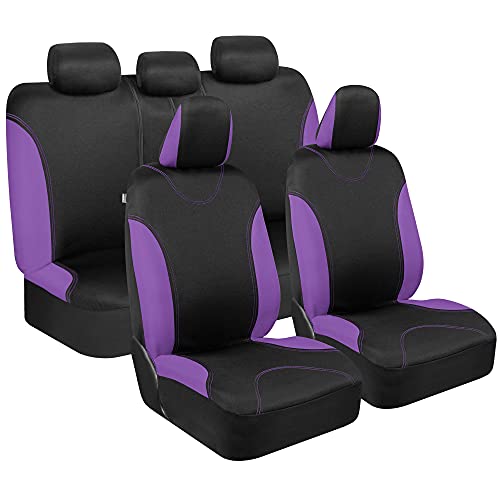 BDK UltraSleek Purple Seat Covers for Cars, Two-Tone Front Seat Covers with Matching Back Car Seat Cover, Made to Fit Most Auto Truck Van SUV, Interior Car Accessories, Full Set - Image 1