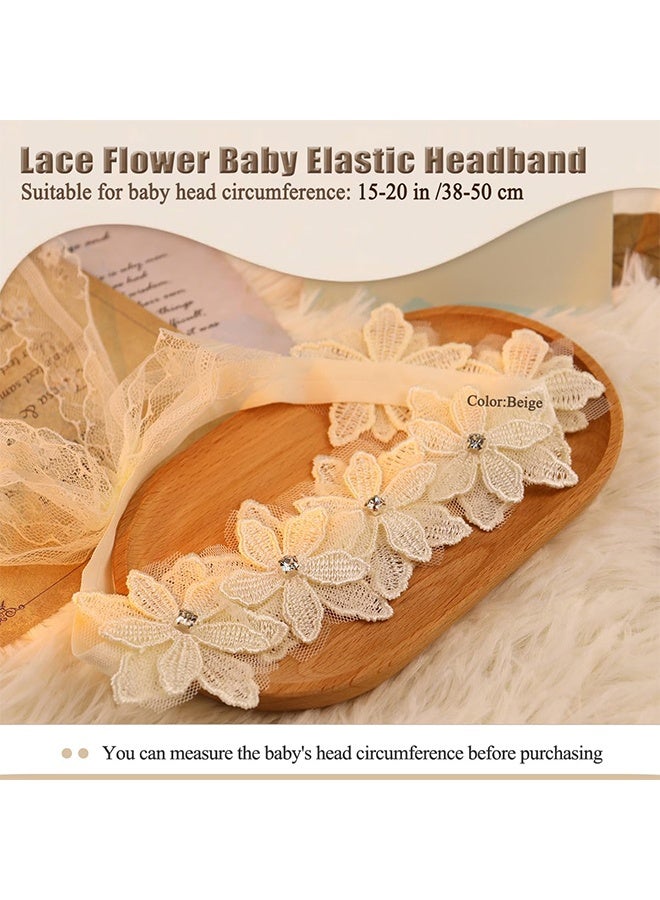 Depend Baby Girls Flower Headbands Cute Kids Christening Headband Soft Lace Hairbands Floral Crown Newborn Infant Toddlers Hair Accessories For Birthday Party Photography White Rhinestones Pearl - Image 3