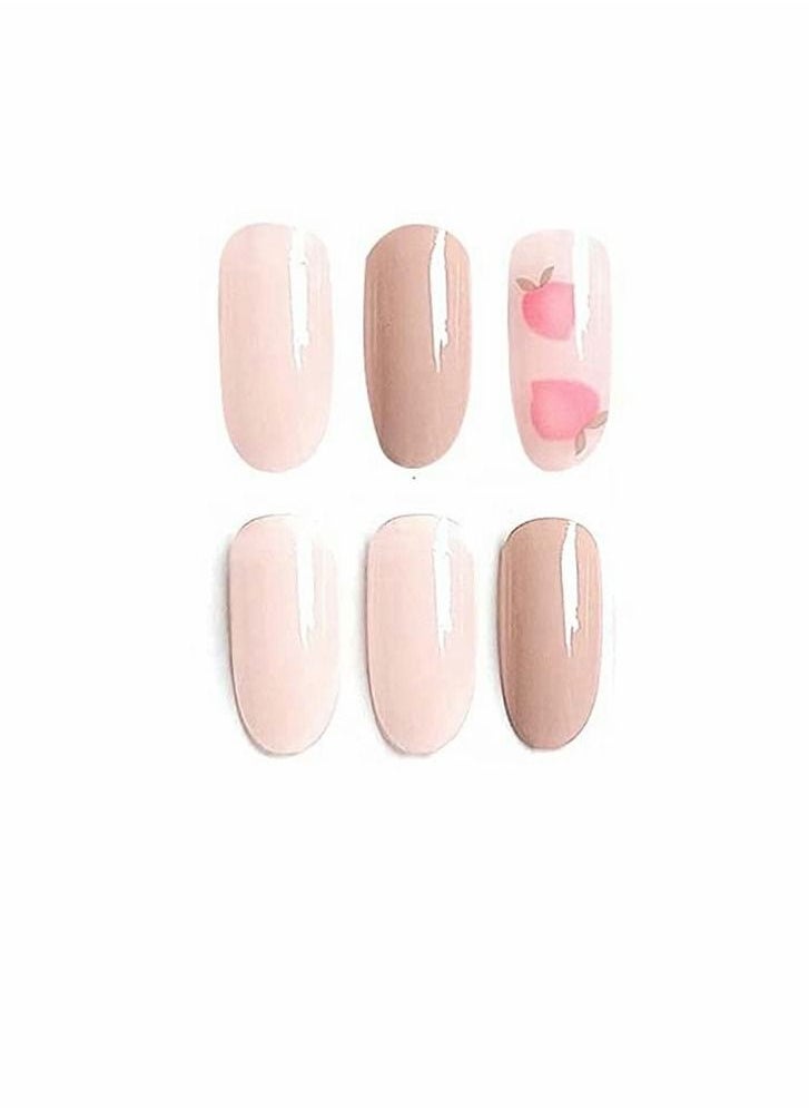 Excefore - Glossy False Nails, Acrylic Pink Peach Pattern Press on Nails, Long Oval False Fake Nails Full Cover Artificial Nail Tips for Girls and Women Manicure Daily Use 24Pcs - Image 1