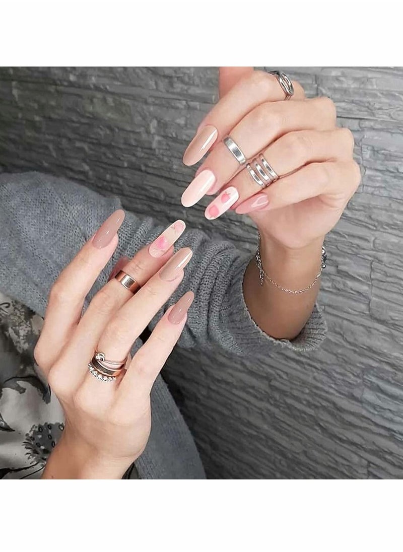 Excefore - Glossy False Nails, Acrylic Pink Peach Pattern Press on Nails, Long Oval False Fake Nails Full Cover Artificial Nail Tips for Girls and Women Manicure Daily Use 24Pcs - Image 1