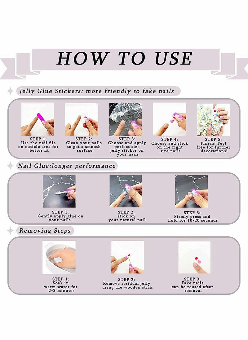 Excefore - Glossy False Nails, Acrylic Pink Peach Pattern Press on Nails, Long Oval False Fake Nails Full Cover Artificial Nail Tips for Girls and Women Manicure Daily Use 24Pcs - Image 1