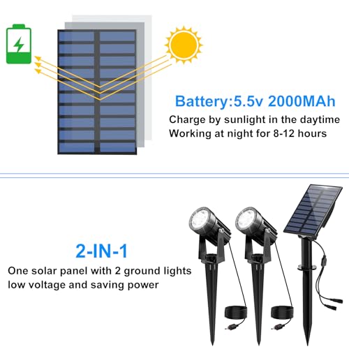 CREPOW Solar Spot Lights Outdoor, 2-in-1 Solar Landscape Spotlights IP65 Waterproof 9.8ft Cable,Auto On/Off Outdoor Wall Lights for Garden Yard Driveway Porch Walkway Pool(6000K White) - Image 2
