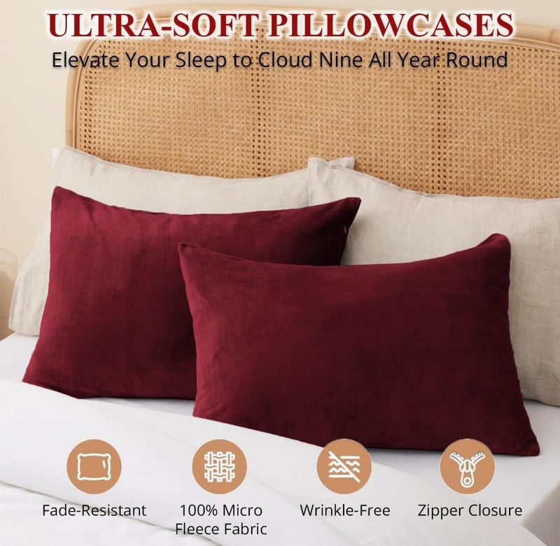 S&S Sands® Premium Ultra Soft Woollen Pillow Cover Set of 2 for Winter with Zipper Closure, Cozy Pillow Case Perfect for Warmth, Flannel Warm Pillowcases, King size-18X28 Inches (Maroon) - Image 3