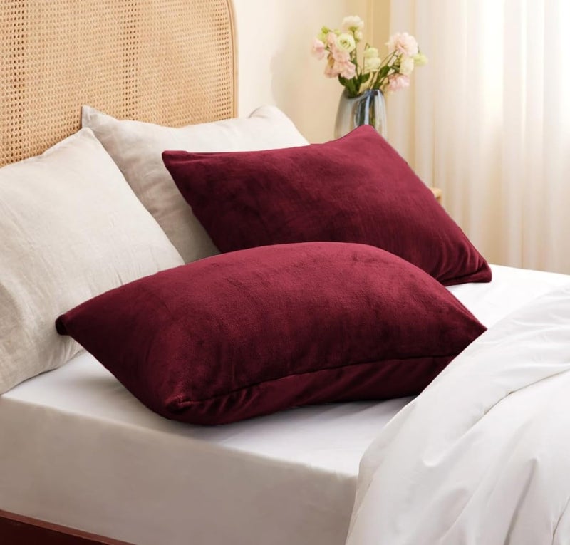 S&S Sands® Premium Ultra Soft Woollen Pillow Cover Set of 2 for Winter with Zipper Closure, Cozy Pillow Case Perfect for Warmth, Flannel Warm Pillowcases, King size-18X28 Inches (Maroon) - Image 1