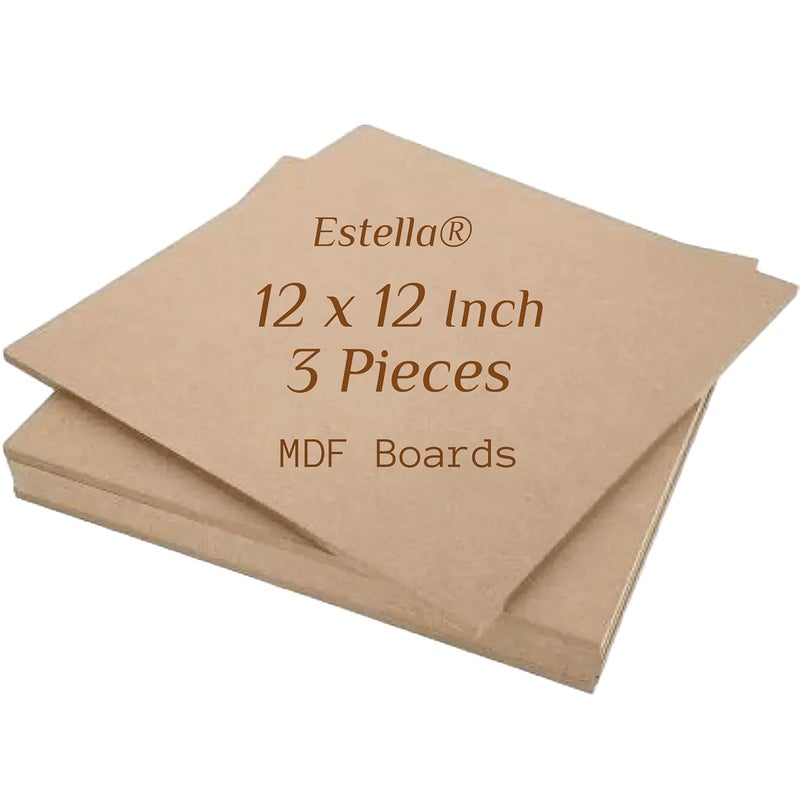 estella ® 12 x 12 Inch Square MDF Cutouts - MDF Board for Lippan Art, Craft, Resin, Mandala, Painting, Wall Hanging, Decoration (3 Pieces) - Image 1