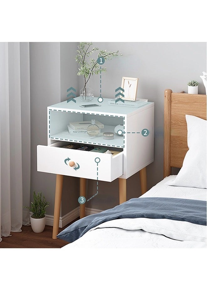 HOOPZOZA 2 Tier Nightstand Coffee Table Bedside Table End Table with Drawer Solid Wood Legs and Large Capacity Storage for Home 40×30×59 CM  - Image 2