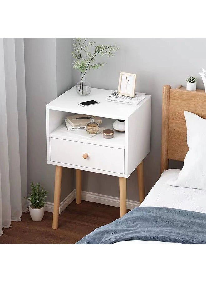 HOOPZOZA 2 Tier Nightstand Coffee Table Bedside Table End Table with Drawer Solid Wood Legs and Large Capacity Storage for Home 40×30×59 CM  - Image 4