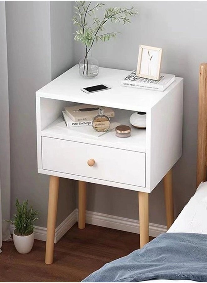 HOOPZOZA 2 Tier Nightstand Coffee Table Bedside Table End Table with Drawer Solid Wood Legs and Large Capacity Storage for Home 40×30×59 CM  - Image 1