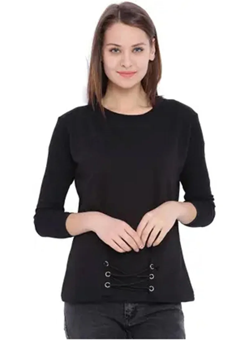 كامبوس سوترا بلوزة نسائية محبوكة بتصميم كورسيه باللون الأسود الأونيكس