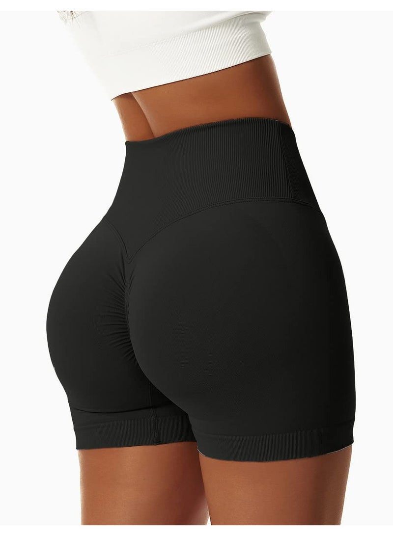 Excefore شورت رياضي نسائي بقصة V Cross Elastic Push Up Yoga Shorts مع ثنيات على شكل مؤخرة وخصر مرتفع، مقاس L - Image 2