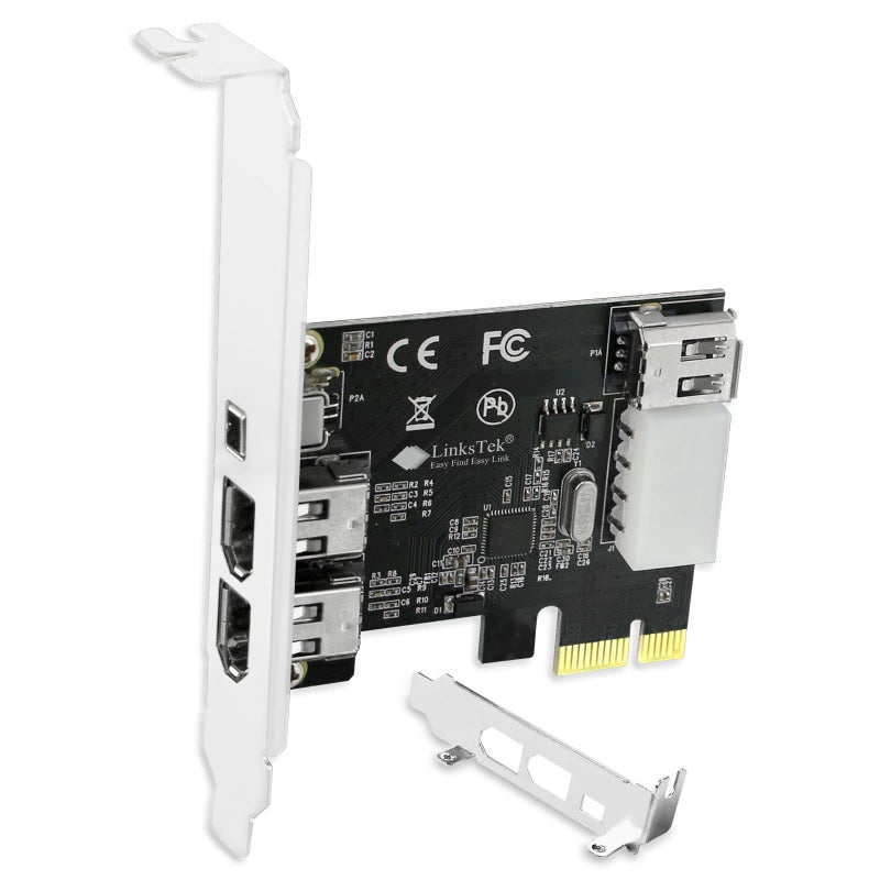 LinksTek 4-Ports 1394A PCIE FireWire 400 Expansion Card for Windows Desktop PCs, 3X 6Pin and 1X 4Pin 1394A 400Mbps Ports, with 4Pin-6Pin 1394A Cables and Low Profile Bracket (PCIE-1394A) - Image 1