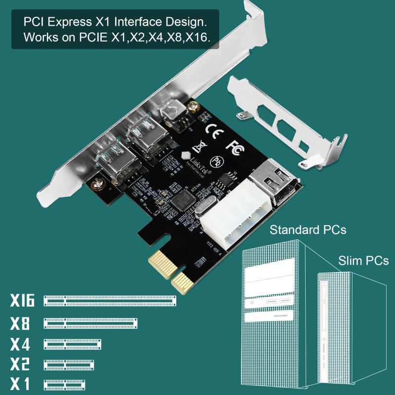 LinksTek 4-Ports 1394A PCIE FireWire 400 Expansion Card for Windows Desktop PCs, 3X 6Pin and 1X 4Pin 1394A 400Mbps Ports, with 4Pin-6Pin 1394A Cables and Low Profile Bracket (PCIE-1394A) - Image 5