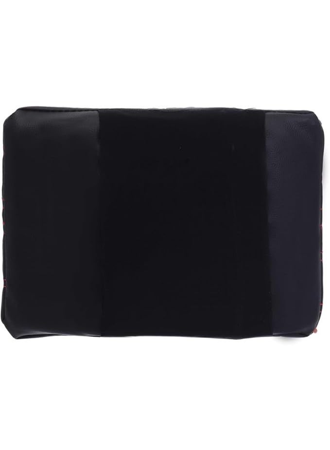 Leather Center Console Armrest Cushion with Memory Foam for Most Cars, Oval Stitched Shape - Red/Black - Image 4