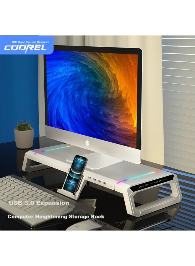 Ice Coorel T1 Computer Monitor Stand Desk Stand Monitor Stand Laptop Stand With Usb 3.0 Expansion Desktop Base Multi-functional Storage Rack - Image 1