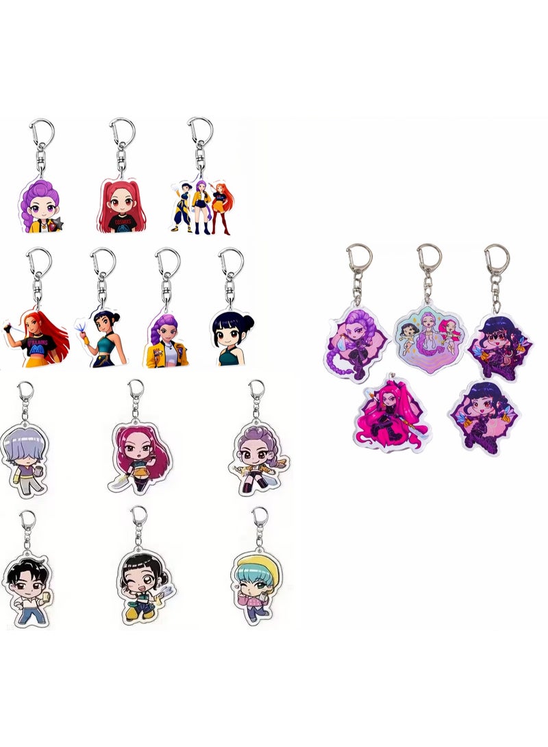 KPOP 17 PCS Acrylic Keychain Set – Mira, Rumi, Zoey & Friends | Cute Anime Keychains for Bags, Backpack & Keys | Durable Double-Sided Print | Gift for K-Pop & Anime Fans - Image 1