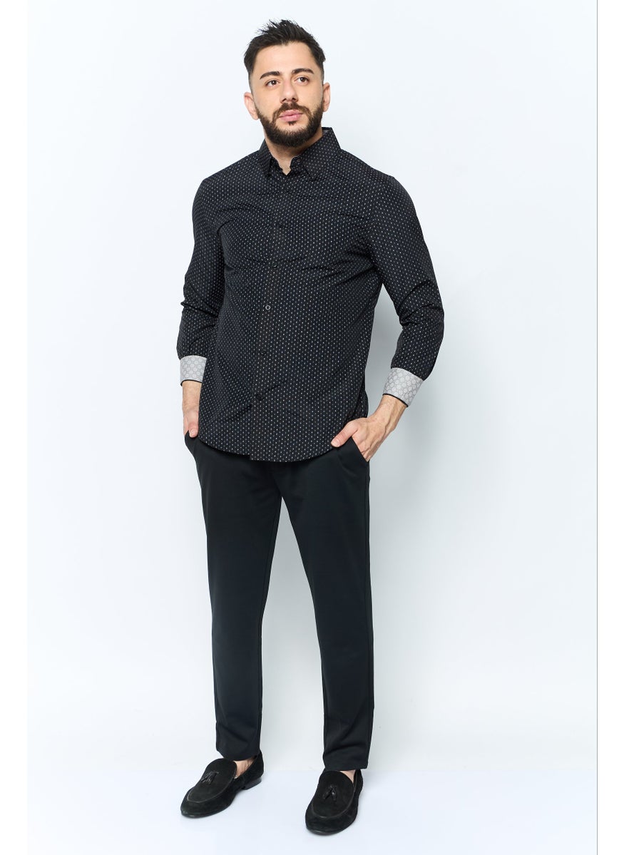 English Laundry Men Slim Fit Allover Print Long Sleeve Dress Shirt, Black  - Image 2