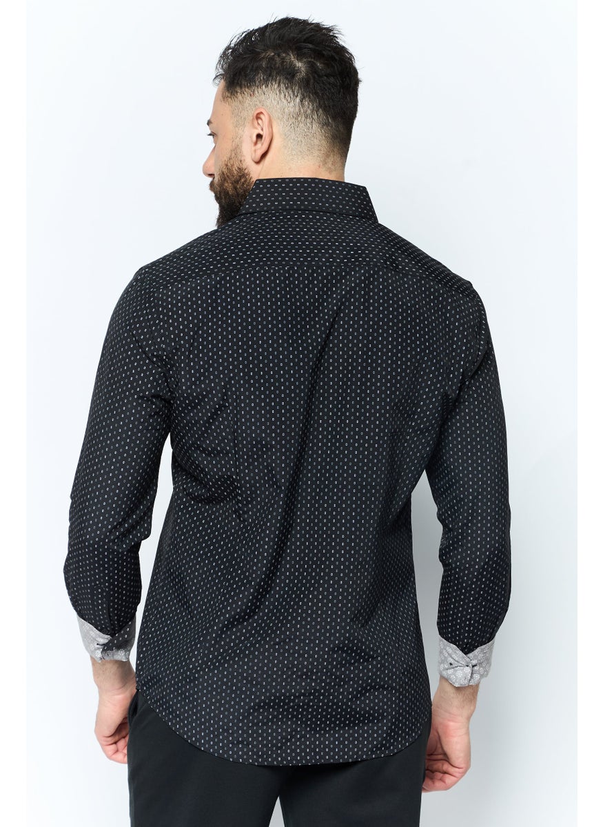 English Laundry Men Slim Fit Allover Print Long Sleeve Dress Shirt, Black  - Image 4