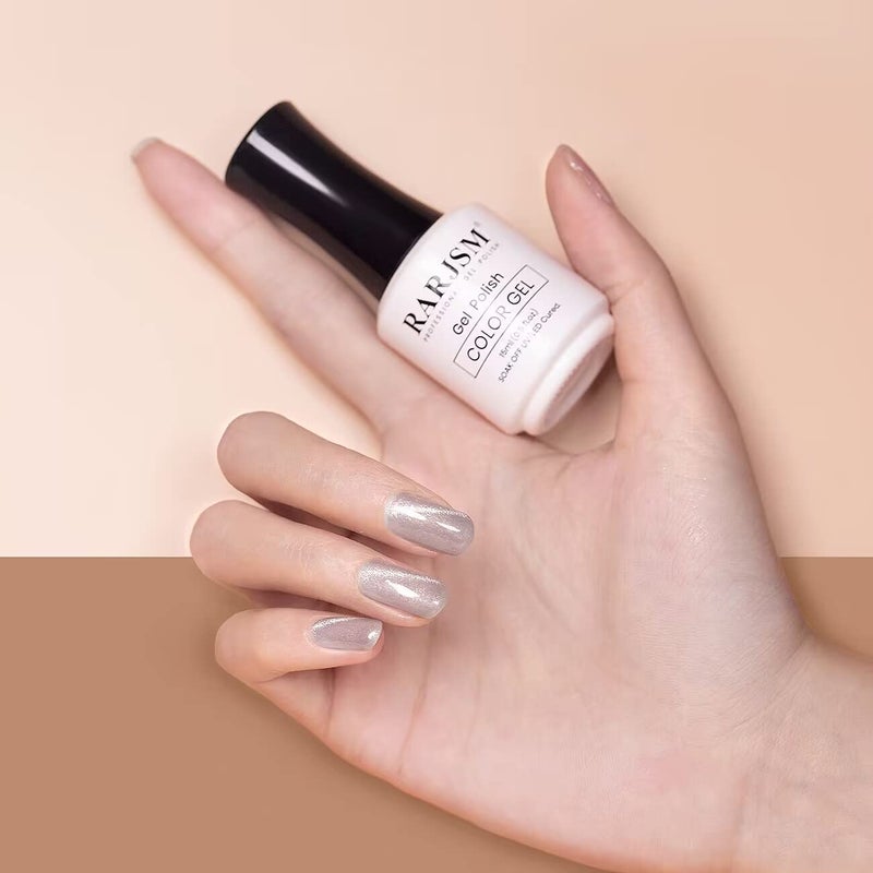 RARJSM Silver Cat Eye Gel Nail Polish 9D Cateye Galaxy Universal Glitter Shimmer Velvet Ice Gel Polish Single Bottle 15ml with Magnetic Stick UV LED Curing Requires Soak Off Home Salon DIY Manicure - Image 2