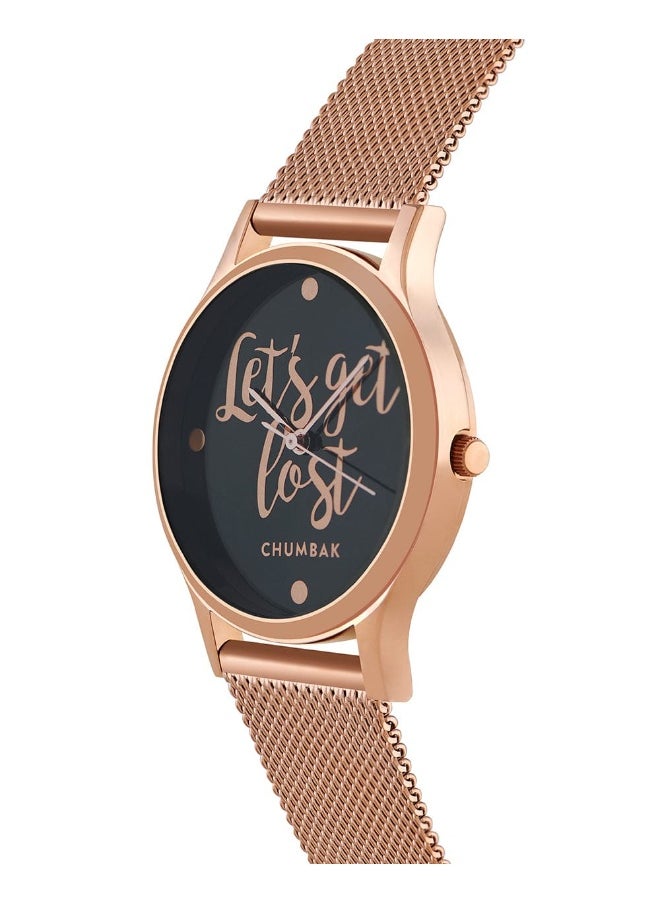 تشامباك ساعة Chumbak Round Dial Analog للنساء | دعنا نضيع المجموعة | حزام من الفولاذ المقاوم للصدأ | هدايا للنساء / الفتيات / السيدات | ساعة أزياء أنيقة للملابس غير الرسمية / للعمل - أسود  - Image 3