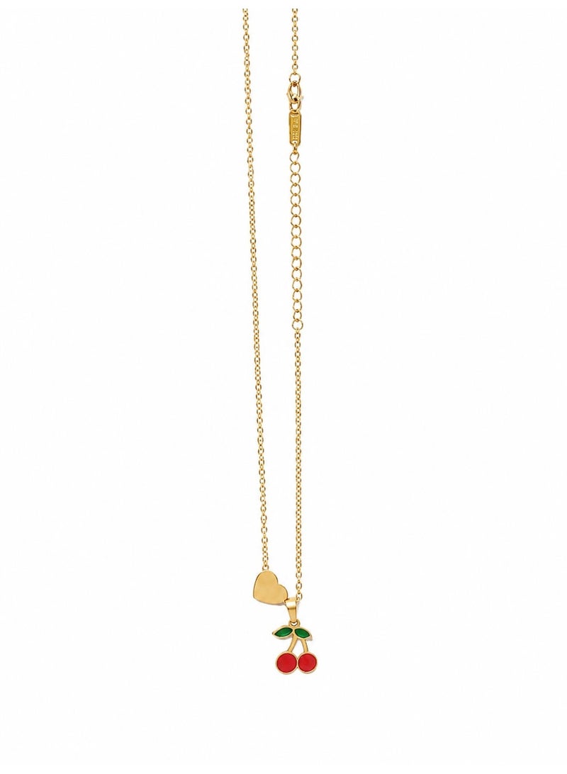 Shein Women’s Gold Cherry & Heart Pendant Necklace – Elegant Delicate Chain Jewelry for Everyday & Special Occasions - Image 1