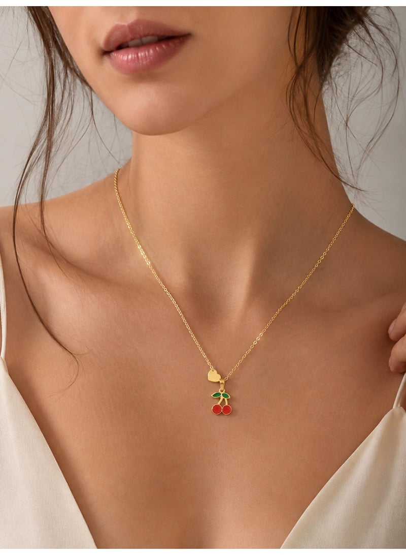 Shein Women’s Gold Cherry & Heart Pendant Necklace – Elegant Delicate Chain Jewelry for Everyday & Special Occasions - Image 2
