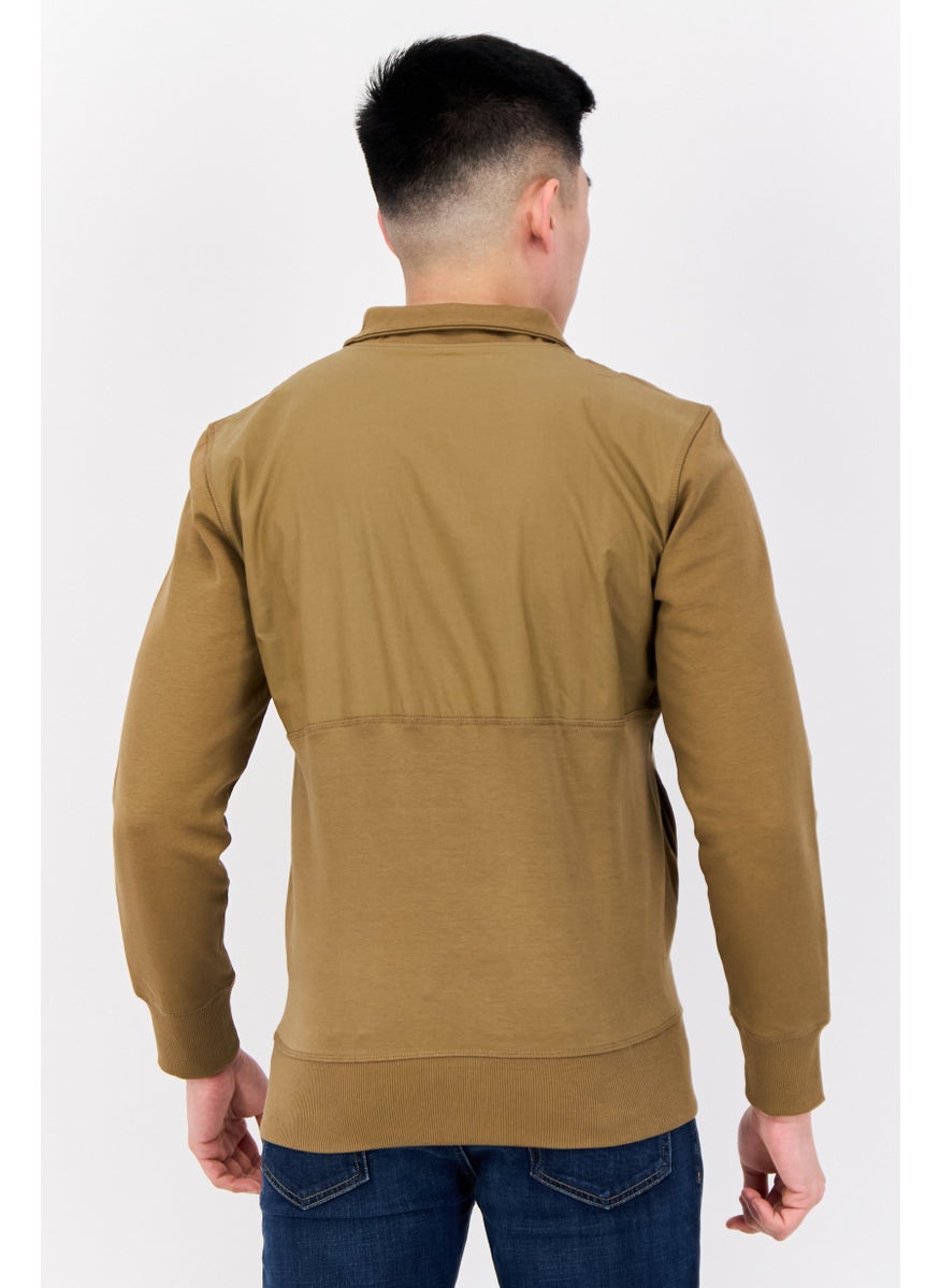 ESPRIT - Men Mock Neck Solid Long Sleeves Sweatshirt, Brown - Image 1