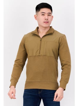 Men Mock Neck Solid Long Sleeves Sweatshirt, Brown