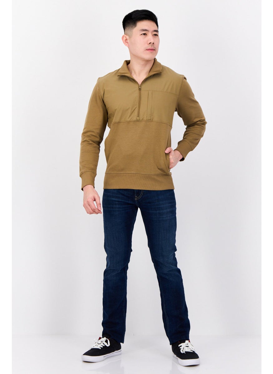 ESPRIT - Men Mock Neck Solid Long Sleeves Sweatshirt, Brown - Image 1