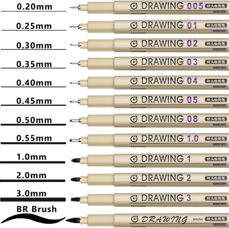 ATHA Black Micron Pen Hook Liner Sketch Markers Drawing Waterproof Art Supplies Manga Comic Handwriting Pen (12 Psc) - Image 4