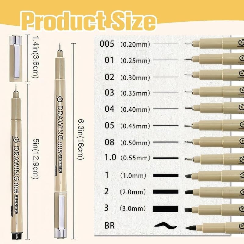 ATHA Black Micron Pen Hook Liner Sketch Markers Drawing Waterproof Art Supplies Manga Comic Handwriting Pen (12 Psc) - Image 2