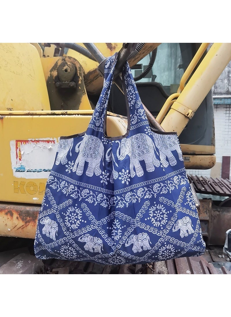 Generic 1 x 5 pcs Foldable Eco-Friendly Large Oxford Shopping Tote Blue Plaid Elephant 