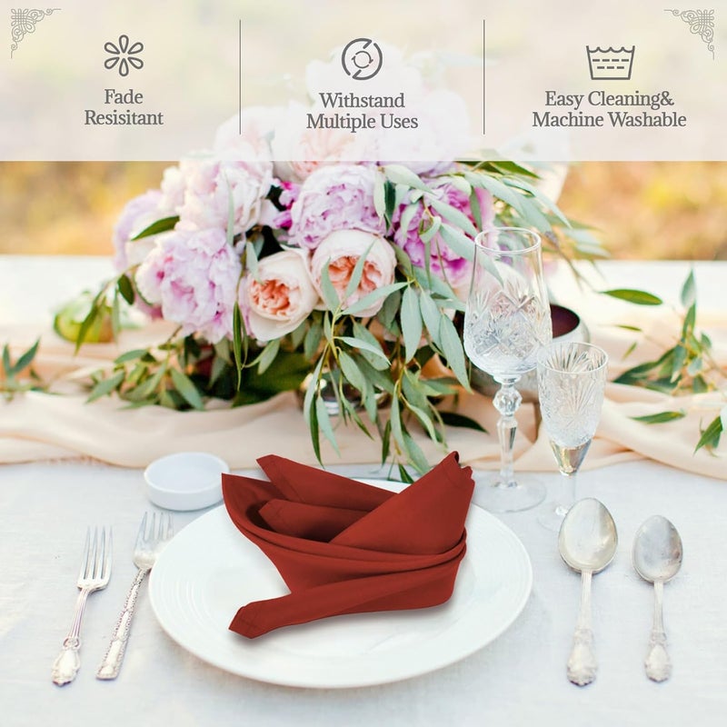 PLOYMONO Burnt Orange Heavy Duty Cloth Napkins17 x 17 Inch Solid Washable Polyester Dinner Napkins  Set of 8 Napkins with Hemmed EdgesGreat for Party Fall Festival Autumn Halloween Thanksgiving - Image 2