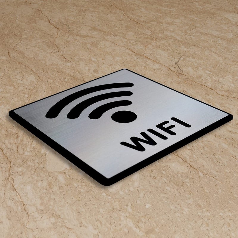 Vertical Root Inc ® Premium Brush Finish Square Silver Acrylic Free WiFi Sign Easy to Mount 3M Double Side Tape 5.8 Inch Signage Self-Adhesive Business Stores Cafe Shop Hospital School Office Hotel - Image 2