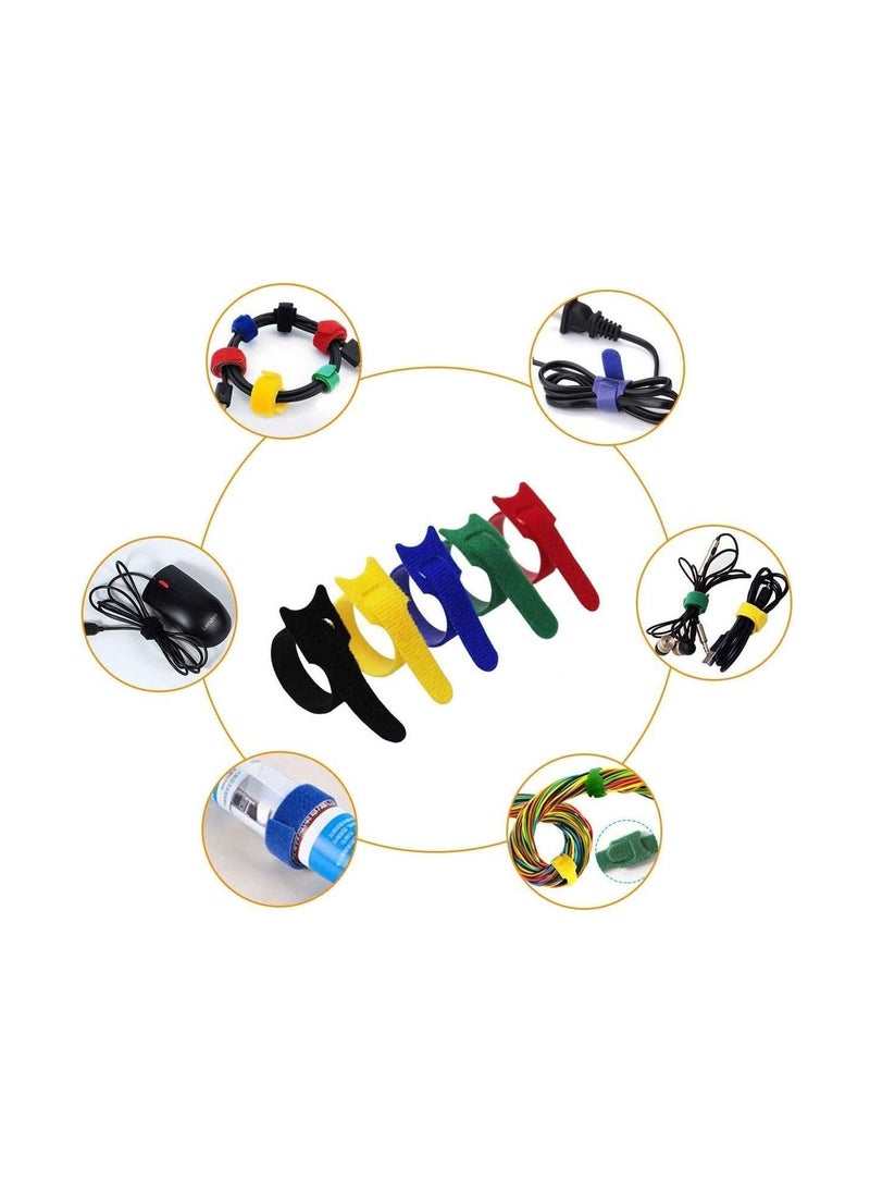 50 PCS Reusable Fastening Cable Ties 8 Inch Premium Adjustable Cord Ties Black Cord Organization Straps Microfiber Hook Loop Cable Management Wire Organizer Wrap