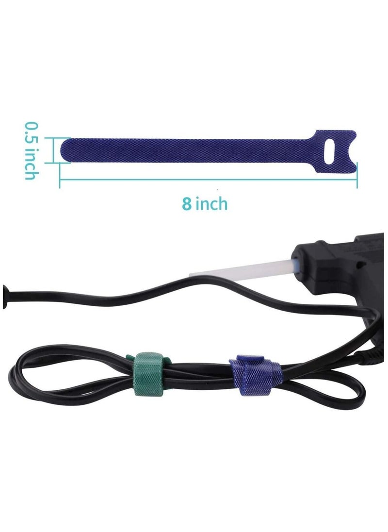 50 PCS Reusable Fastening Cable Ties 8 Inch Premium Adjustable Cord Ties Black Cord Organization Straps Microfiber Hook Loop Cable Management Wire Organizer Wrap